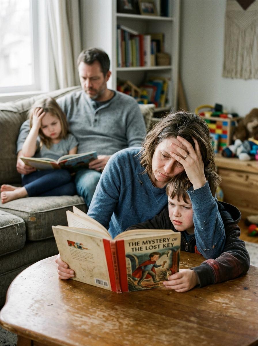 A family reading together at home